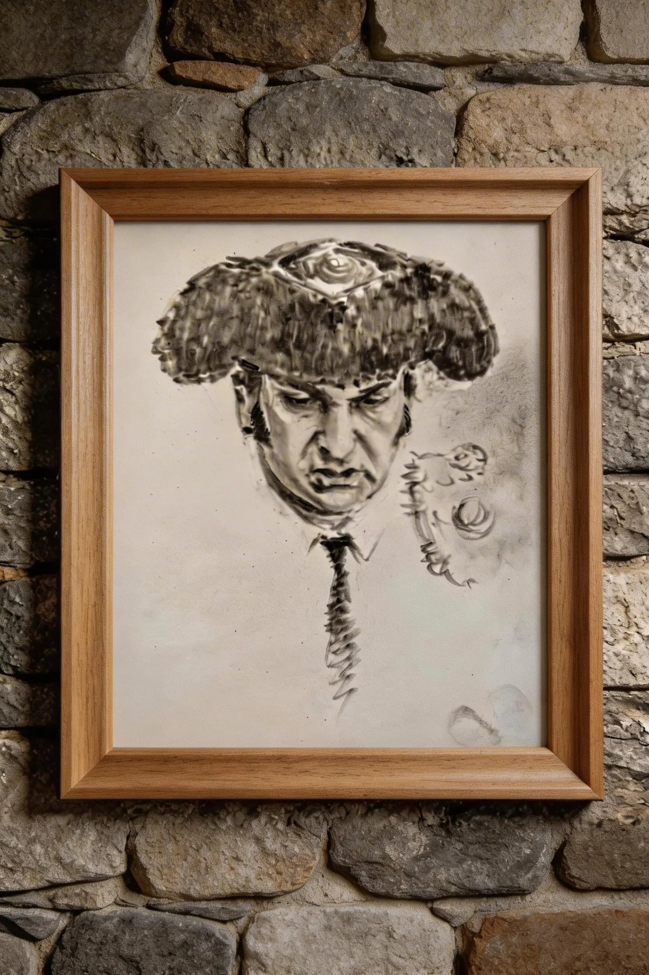 Retrato de Morante de la Puebla enmarcado sobre piedra