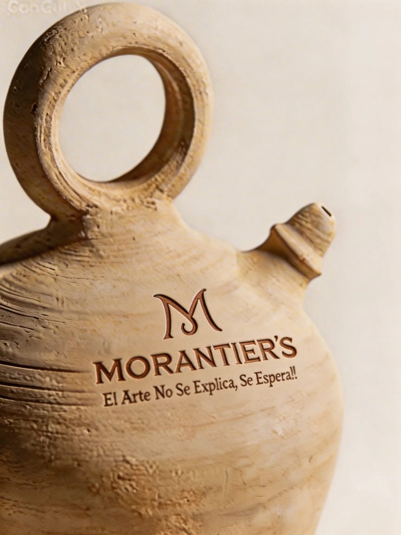 Pieza de cerámica Morantier's con el claim de la marca